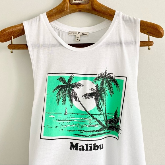 Express White Malibu Tropical Graphic Muscle Tee - Picture 2 of 3